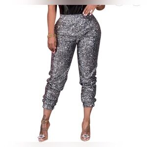 NWOT Silver Sequin Pull On Dressy Pants Size XXL